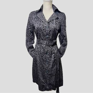 Kirna Zabete Black and Gray Lipstick Leopard Print Y2K Trench Coat Size Small